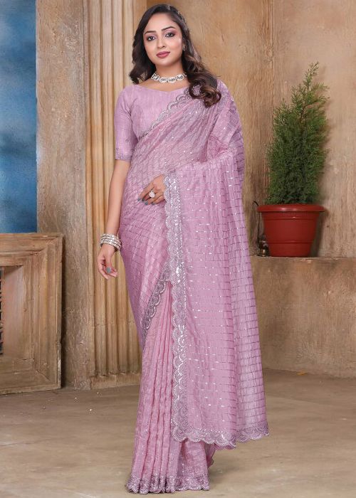Lavender Embroidered Art Silk Saree