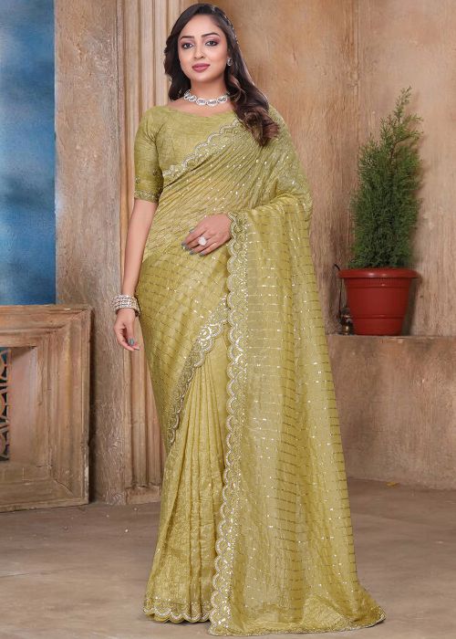 Yellow Embroidered Border Saree