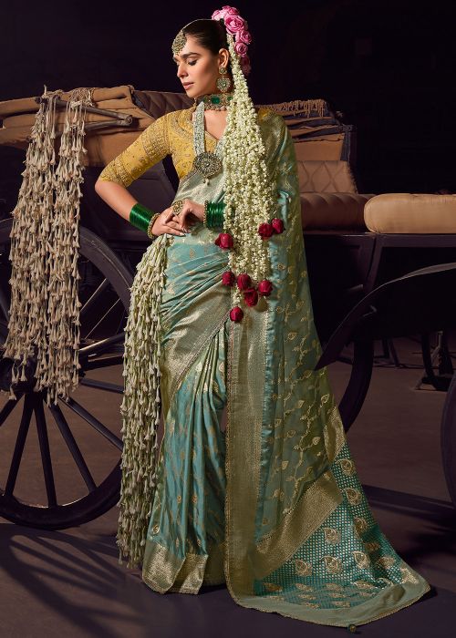 Green Embroidered  Saree In Viscose