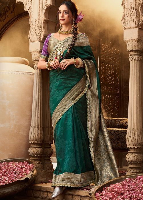 Green Zari Woven Art Silk Saree With Blouse