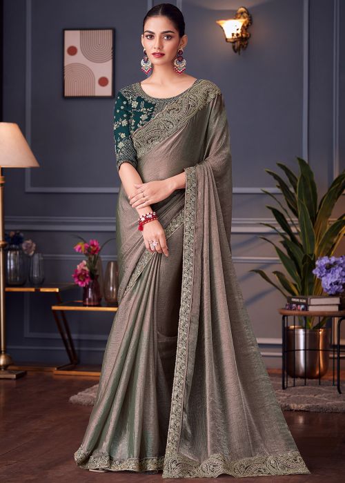 Dual Tone Grey Embroidered Saree