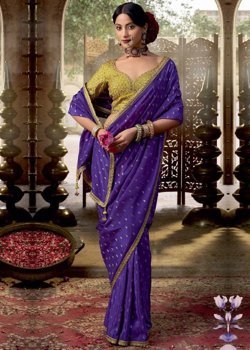 Blue Embroidered Viscose Saree