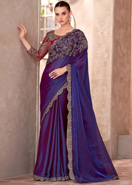 Blue Sequin Work Saree In Georgette