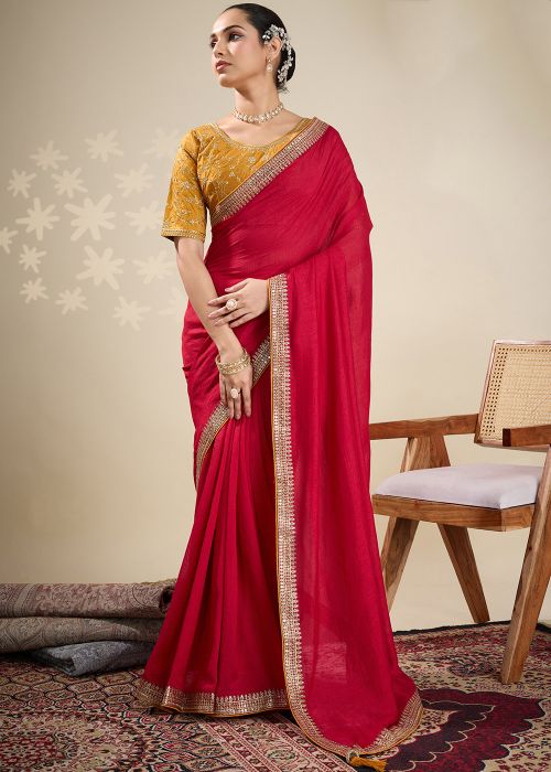 Maroon Embroidered Art Silk Saree