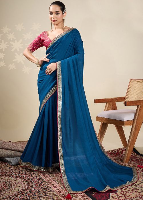 Blue Art Silk Saree & Blouse
