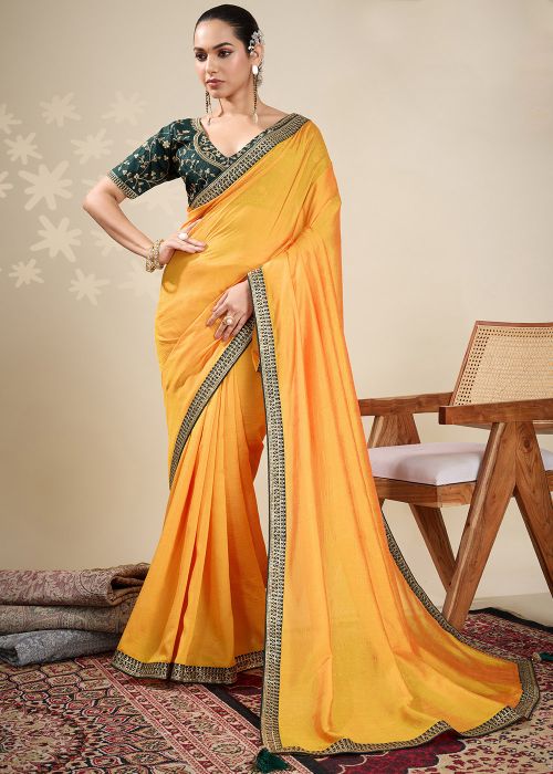 Yellow Art Silk Saree In Thread Work