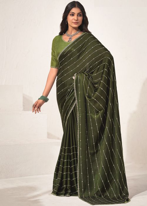 Green Stone Embellished Saree