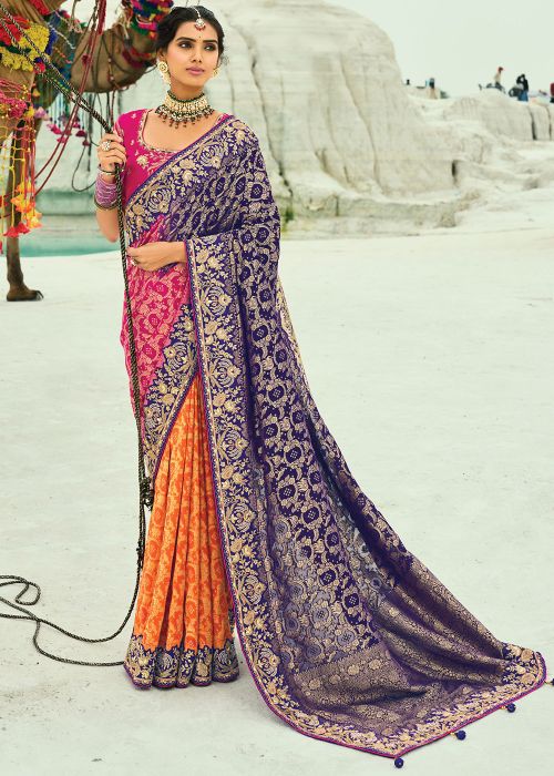 Multicolored Thread Embroidered Georgette Saree