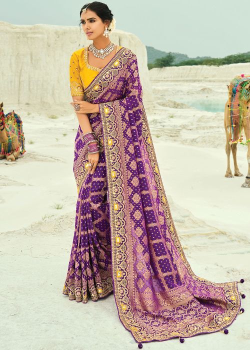 Purple Embroidered Border Saree