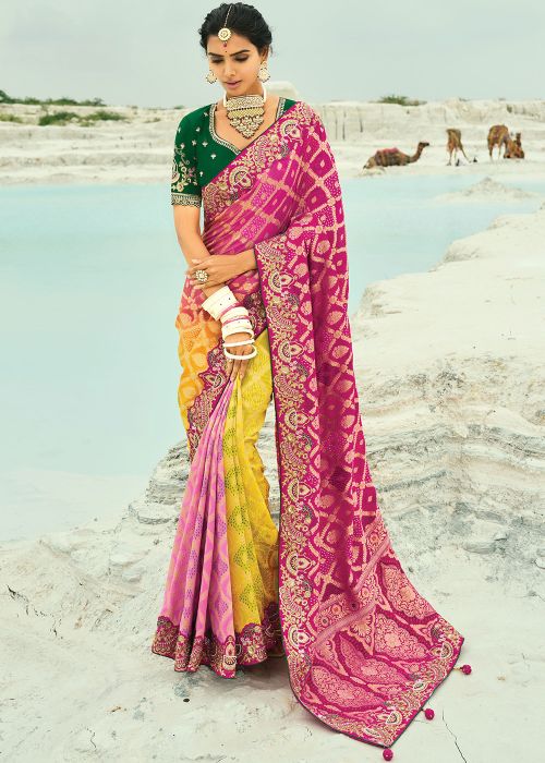 Multicolored Georgette Saree In Zari Woven