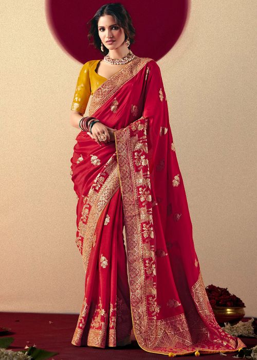 Red Zari Woven Saree In Art Silk
