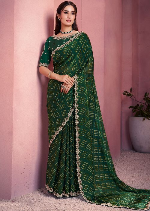 Green Art Silk Saree with Floral Border