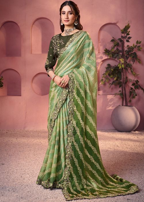 Light Green Art Silk Saree with Designer Border