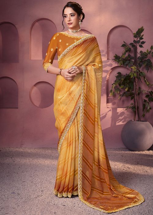 Mustard Yellow Art Silk Saree with Embroidered Border