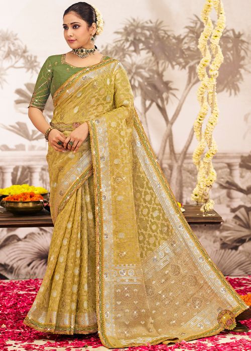 Yellow Art Silk Saree With Zari Weaving