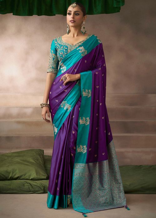Purple Satin Saree With Zari Weaving