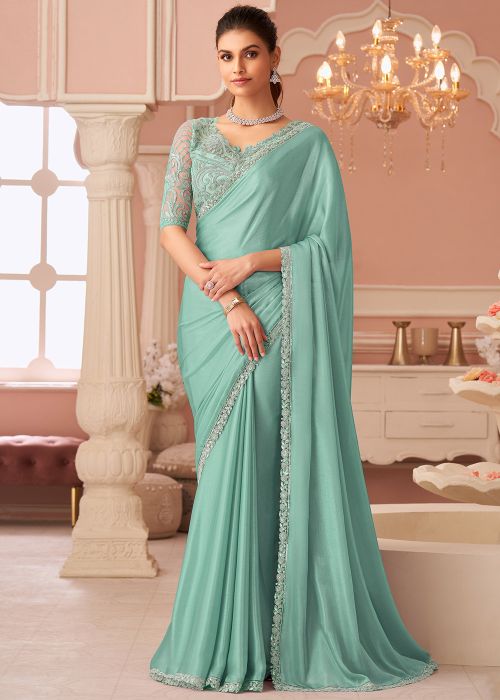 Green Embroidered Heavy Blouse Saree