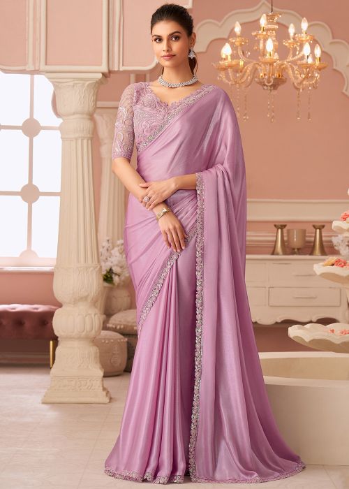 Pink Embroidered Saree In Chiffon