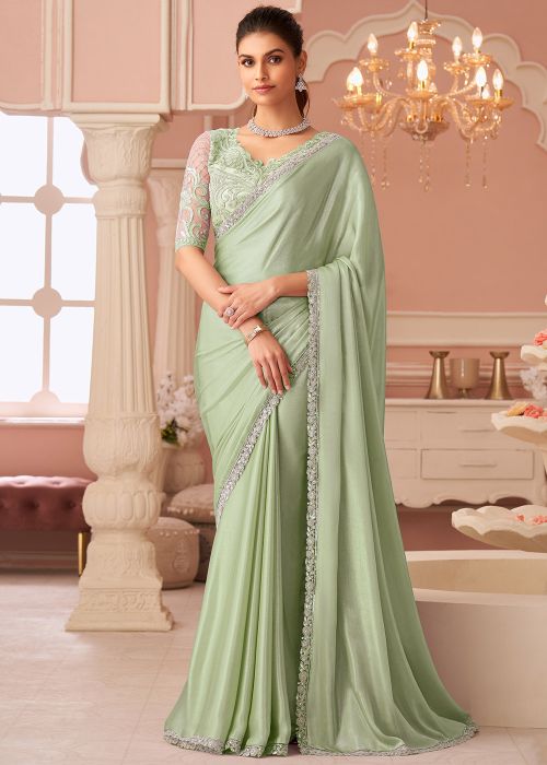 Green Embroidered Heavy Blouse Saree