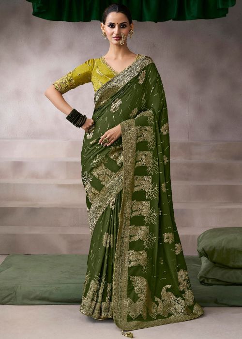 Green Zari Woven Crape Saree With Blouse