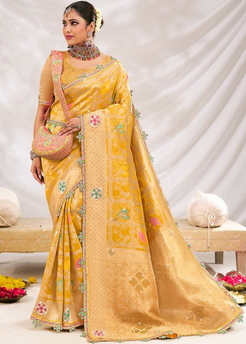 Yellow Zari Woven Saree In Silk