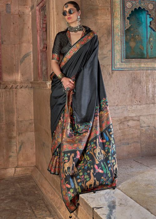 Black Digital Print Viscose Saree