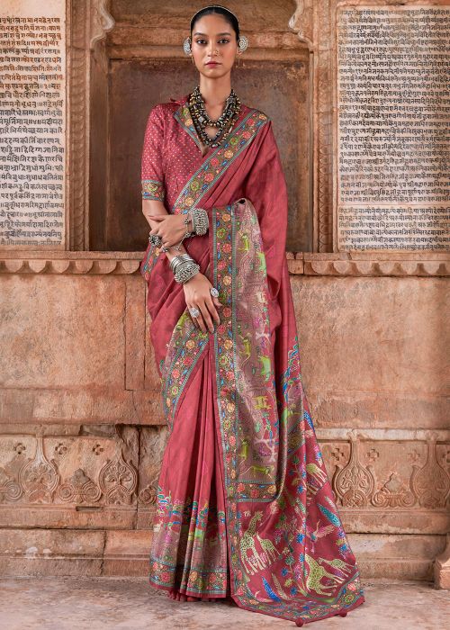 Maroon Digital Print Saree In Viscose