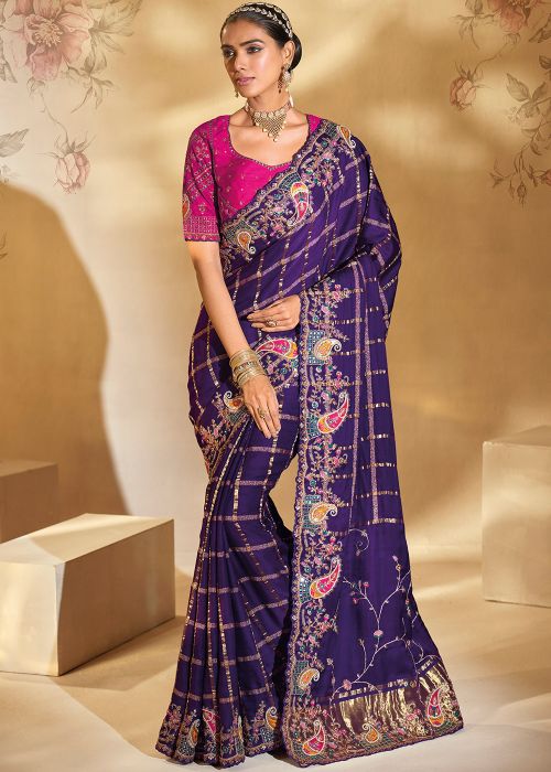Purple Art Silk Saree With Intricate Embroidery