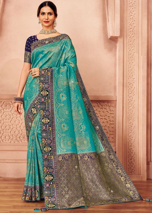 Blue Silk Saree With Woven Zari Detailing