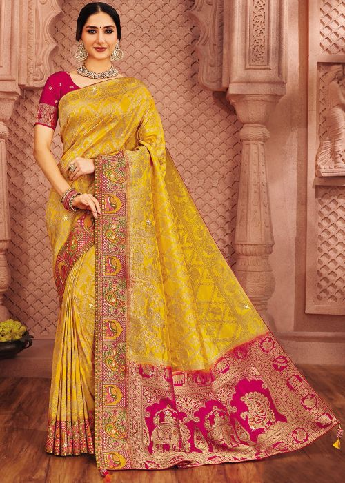 Yellow Silk Saree With Zari Woven Work