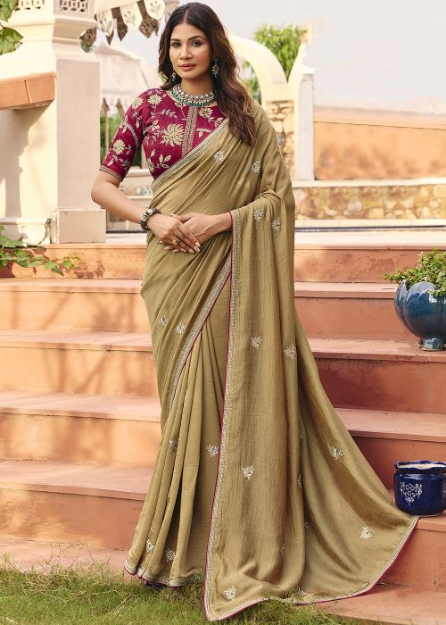 Brown Art Silk Saree With Subtle Thread Embroidery