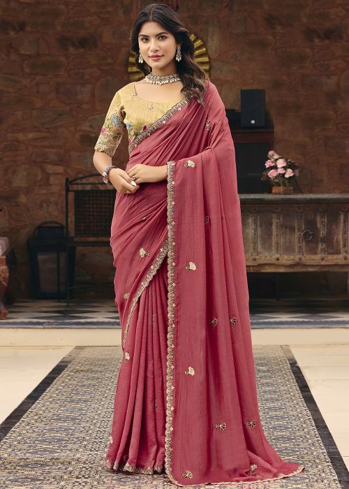 Pink Art Silk Saree With Dori Detailing