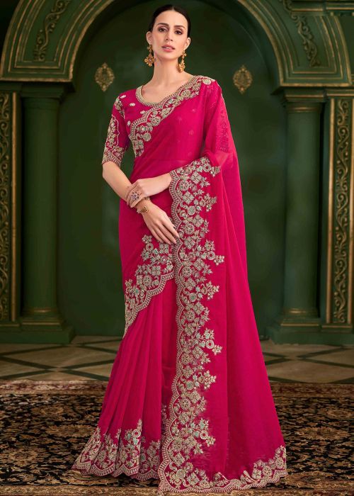 Pink Georgette Saree With Dori Work