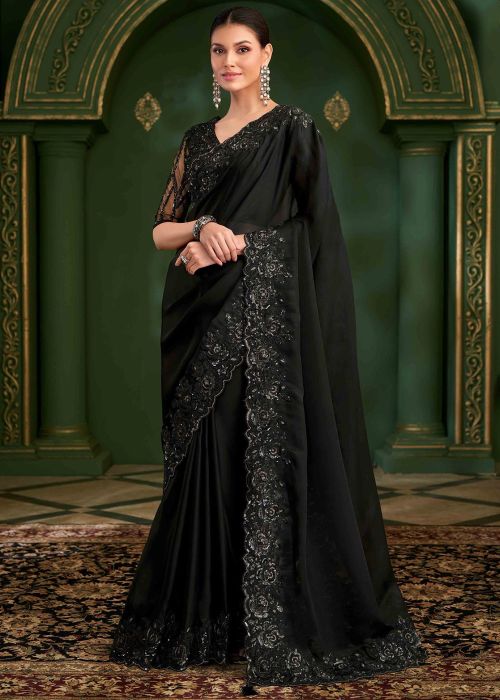 Black Georgette Saree With Heavy Embroidery