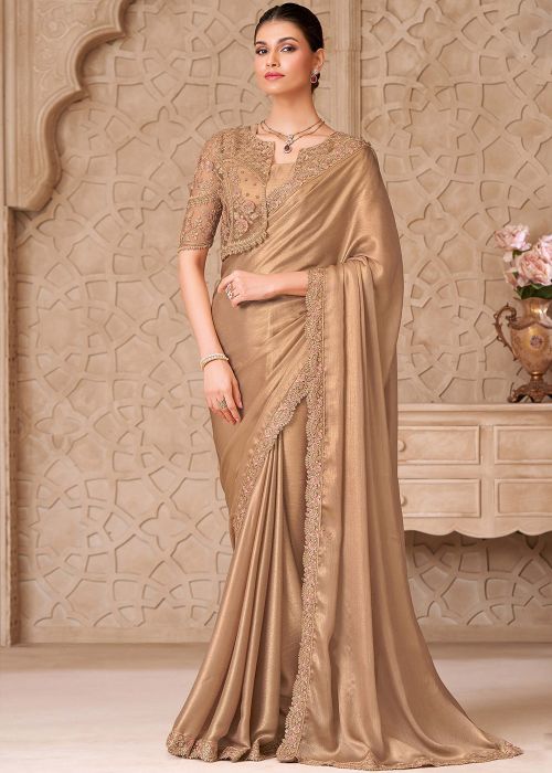 Brown Georgette Saree With Designer Blouse