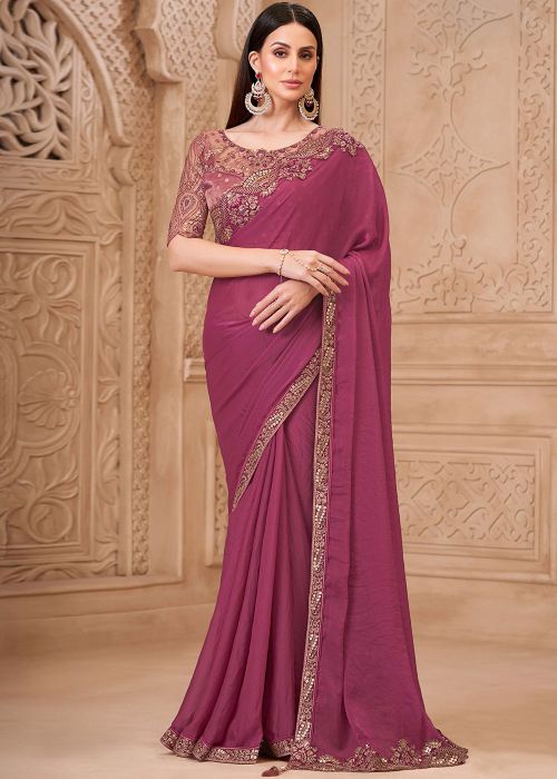 Purple Georgette Saree With Rich Threadwork