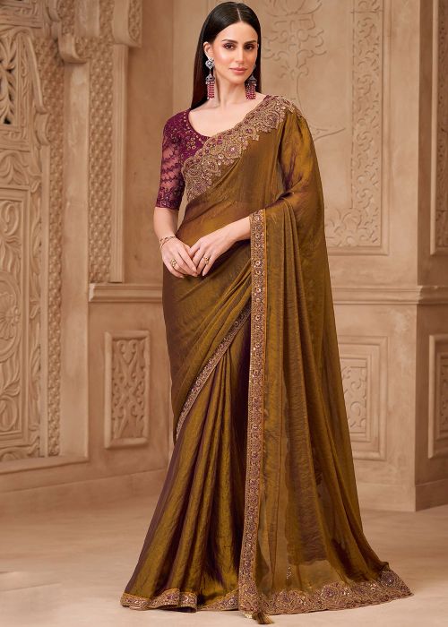 Green Georgette Saree With Zari and Sequins