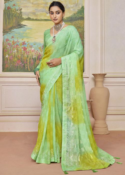 Light Green Art Silk Saree With Sequins Blouse