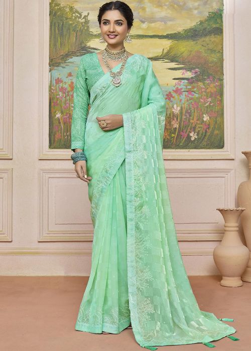 Mint Green Art Silk Saree With Sequins Blouse