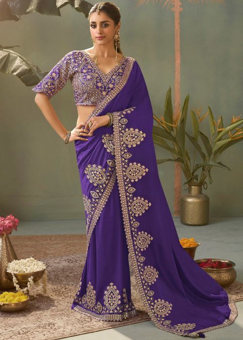 Purple Silk Saree With Intricate Zari