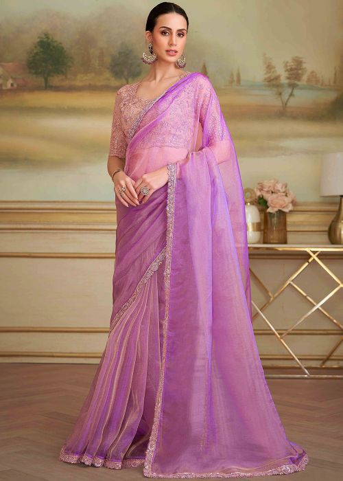 Lavender Tissue Saree With Sequins Lace