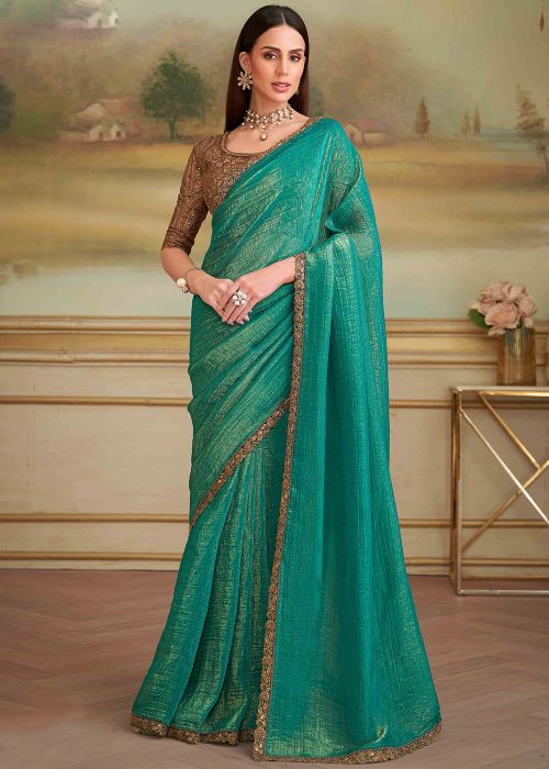 Sea Green Georgette Saree With Thread Work