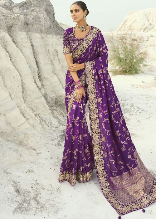Purple Dola Silk Saree With Woven Zari Detailing