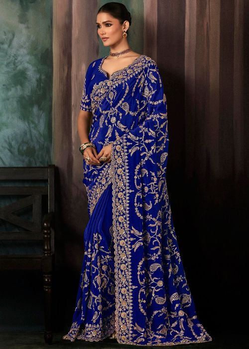 Royal Blue Silk Saree With Heavy Zari Work