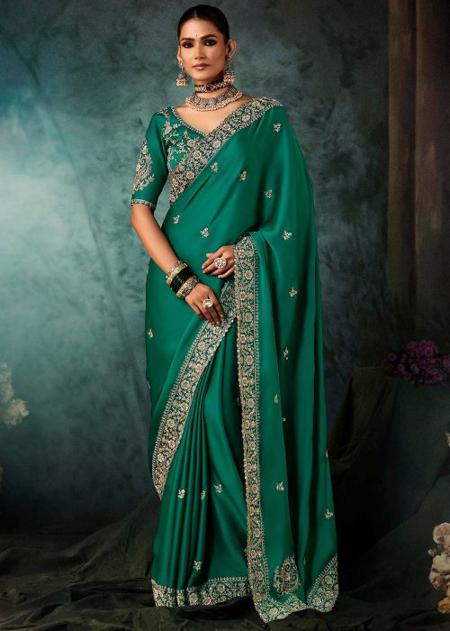 Green Silk Saree With Highlighted Pallu Work
