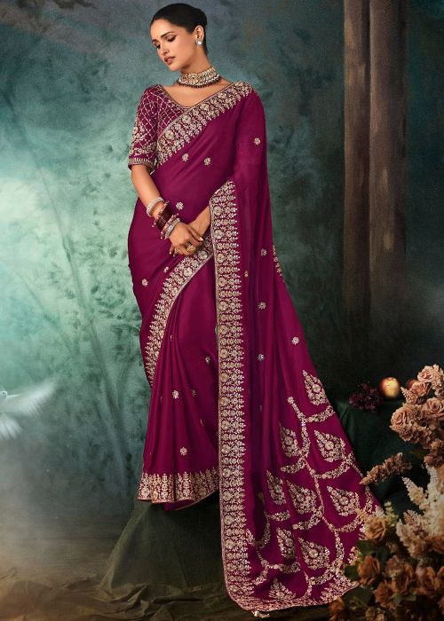 Pink Silk Saree With Floral Zari Work