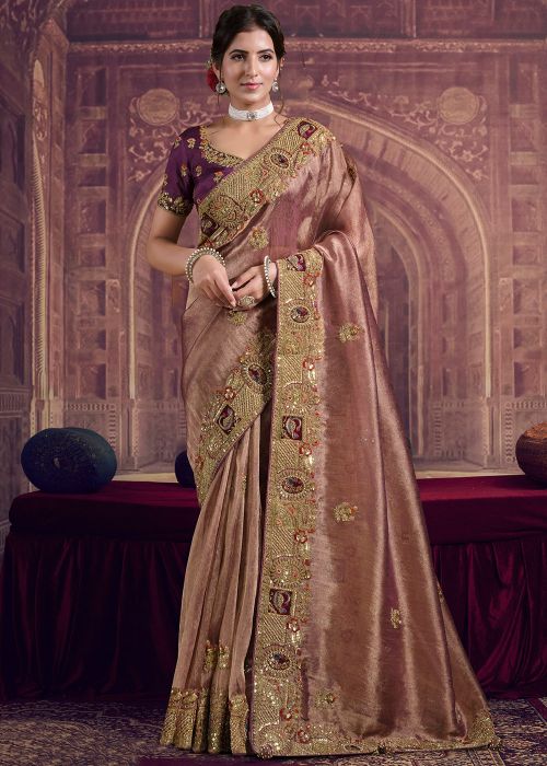 Dual Tone Purple Organza Saree With Handwork Blouse