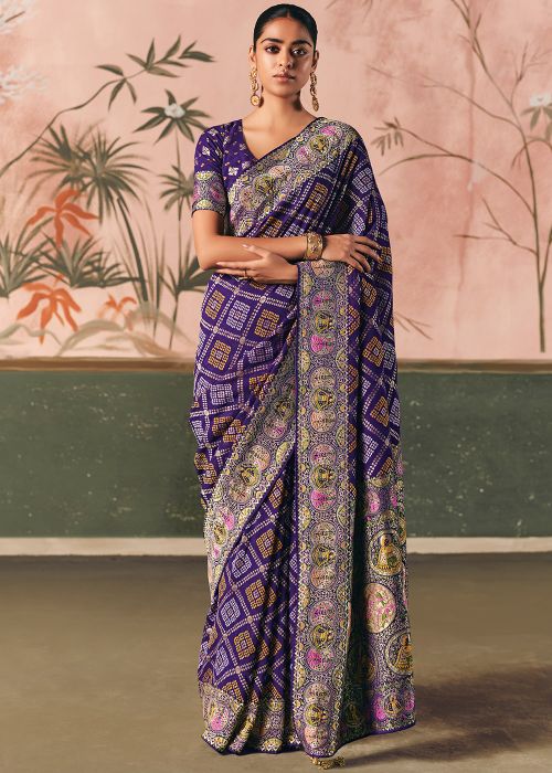 Purple Georgette Saree With Zari Motifs