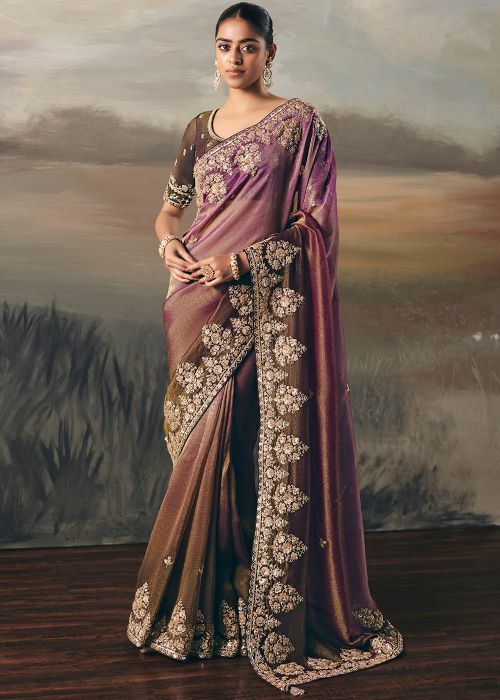 Dual Tone Purple Tissue Saree With Sequins Work