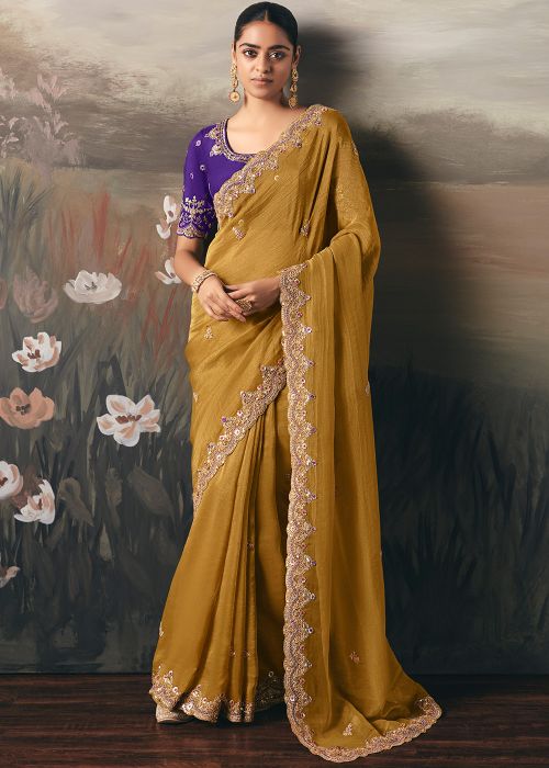 Yellow Tissue Saree With Heavy Zari Work